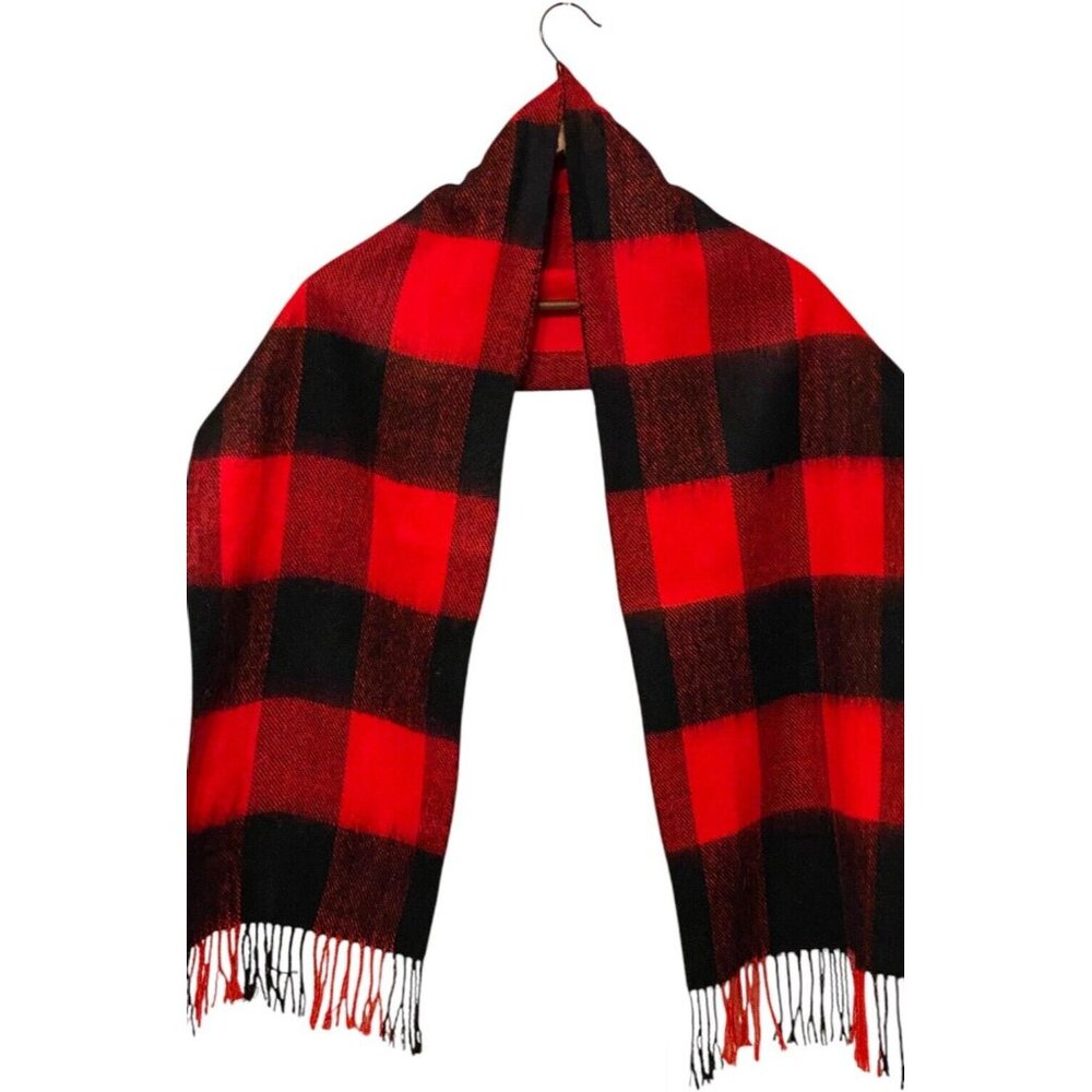 Red Black Buffalo Plaid Men's Scarf 11x61 Inches Rectangular Winter Classic